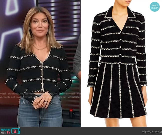 Sandro Andina Textured Striped Cardigan worn by Kit Hoover on Access Hollywood