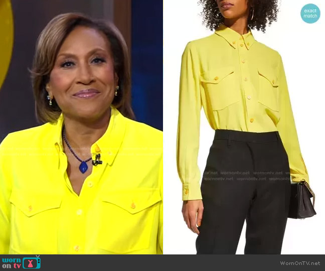 Burberry Scarves Draped Chain Pocket Button-Down Shirt worn by Robin Roberts on Good Morning America