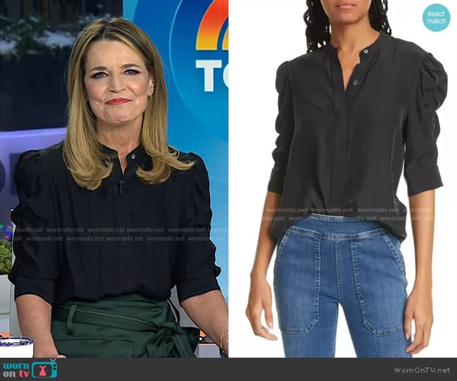 Frame Shirred Sleeve Silk Blouse worn by Savannah Guthrie on Today