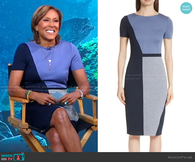Slanted Colorblock Milano Knit Sheath Dress by St. John Collection worn by Robin Roberts on Good Morning America