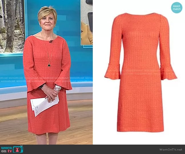 St. John Windowpane Textured Knit Bell-Sleeve Dress worn by Anne Thompson on Today