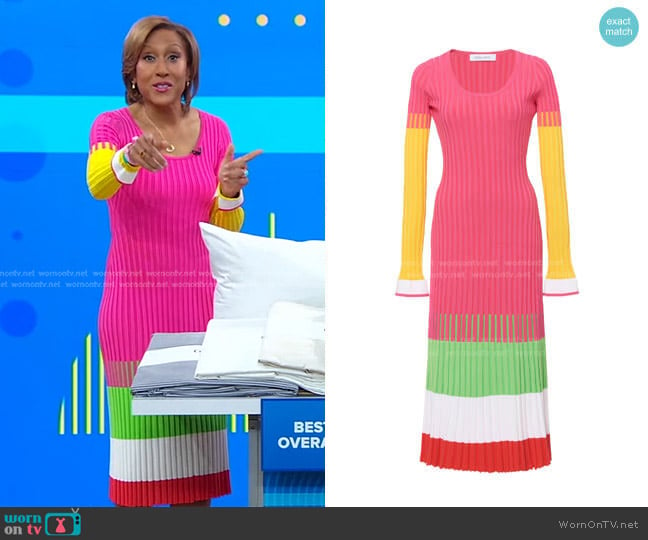 Striped Ribbed-Knit Midi Dress by Prabal Gurung worn by Robin Roberts on Good Morning America