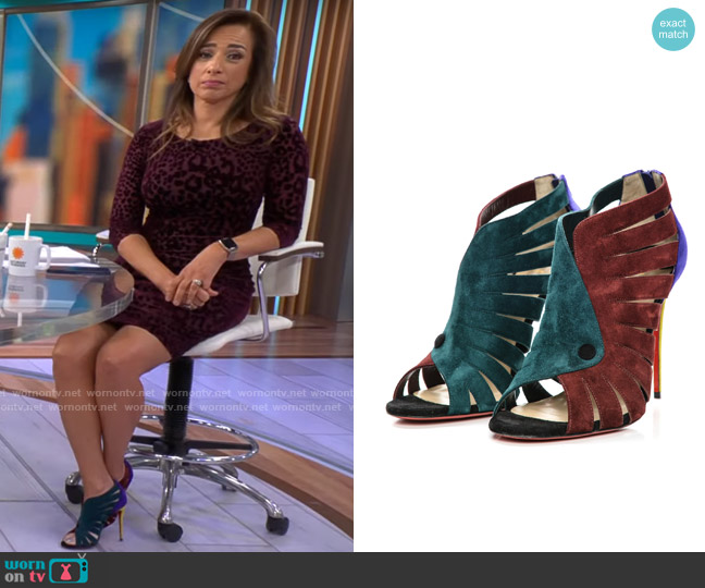 Christian Louboutin Suede Toot Mignonne 100 Cutout Heels worn by Michelle Miller on CBS Mornings