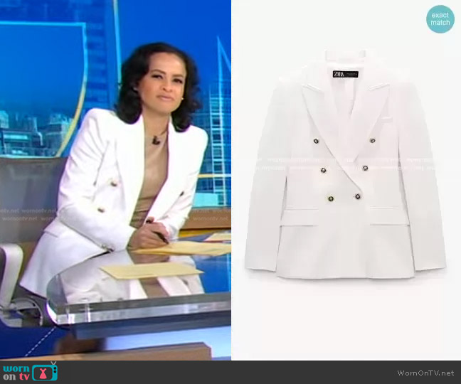 Zara Tailored Double Breasted Blazer worn by Linsey Davis on Good Morning America