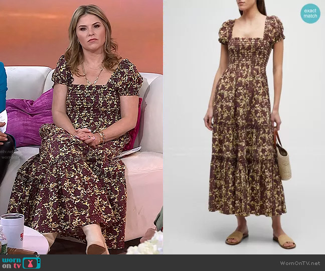 Tory Burch Puff-Sleeve Smocked-Bodice Tiered Midi Dress worn by Jenna Bush Hager on Today