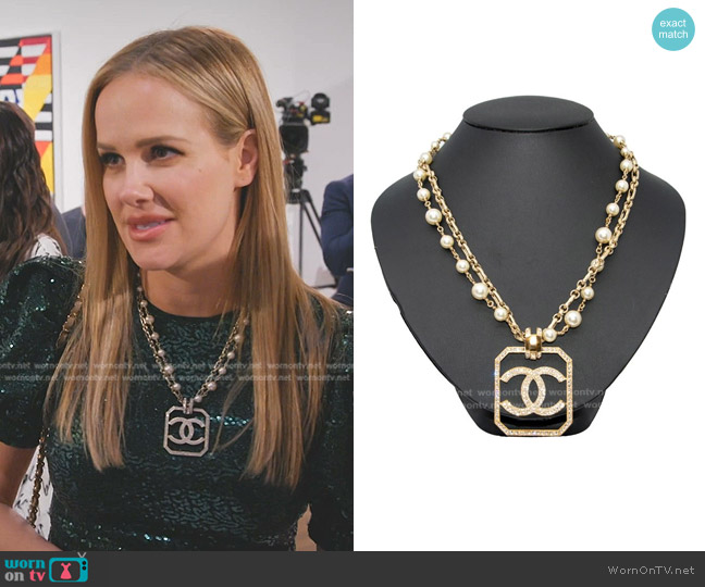 Chanel Rhinestone & Pearl Layered Necklace worn by Angie Harrington on The Real Housewives of Salt Lake City