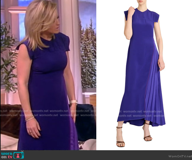 Victoria Beckham Cap Sleeve Midi Dress w/ Pleated Detail worn by Sara Haines on The View