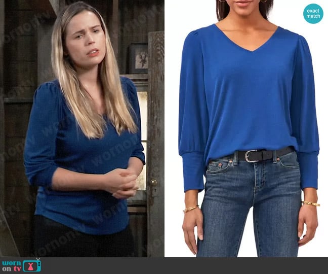 Vince Camuto V-neck Knit Top worn by Sasha Gilmore (Sofia Mattsson) on General Hospital