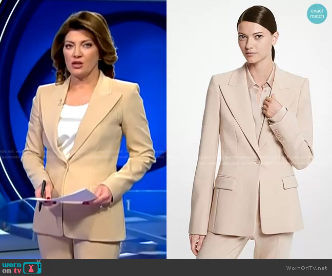 Michael Kors Wide Lapel Crepe Wool Blazer worn by Norah O'Donnell on CBS Evening News