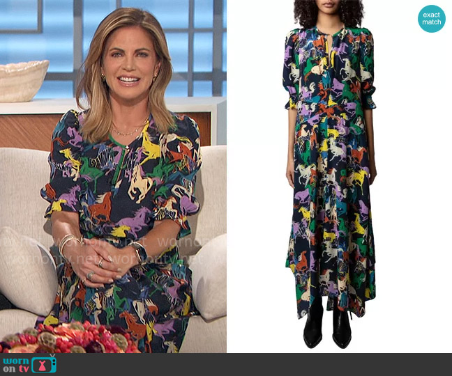 Zadig and Voltaire Ranage Horse Print Silk Crêpe de Chine Maxi Dress worn by Natalie Morales on The Talk