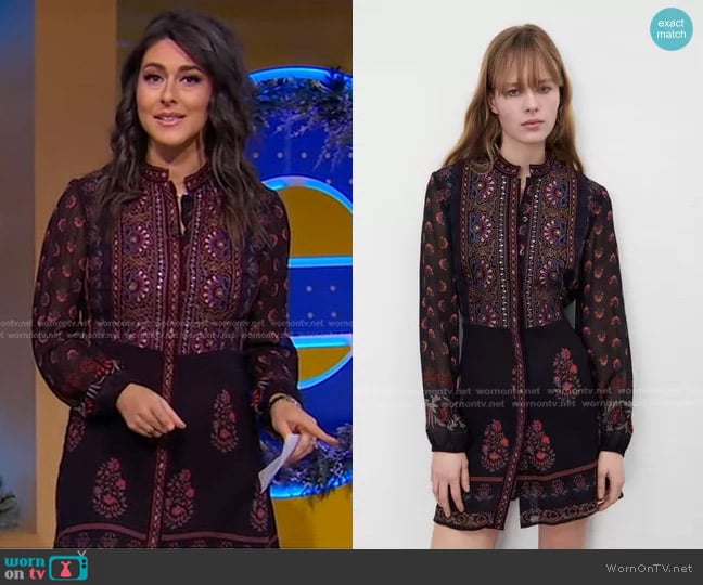 Zara Dress With Embroidered Yoke Tunic worn by Erielle Reshef on Good Morning America