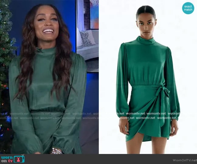 WornOnTV: Rachel’s green mock neck dress on Extra | Rachel Lindsay ...