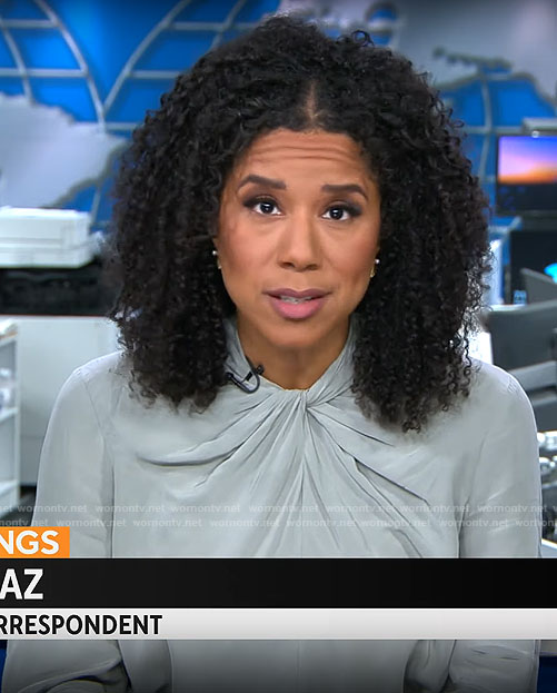 Adriana Diaz’s sage green twist neck top on CBS Mornings