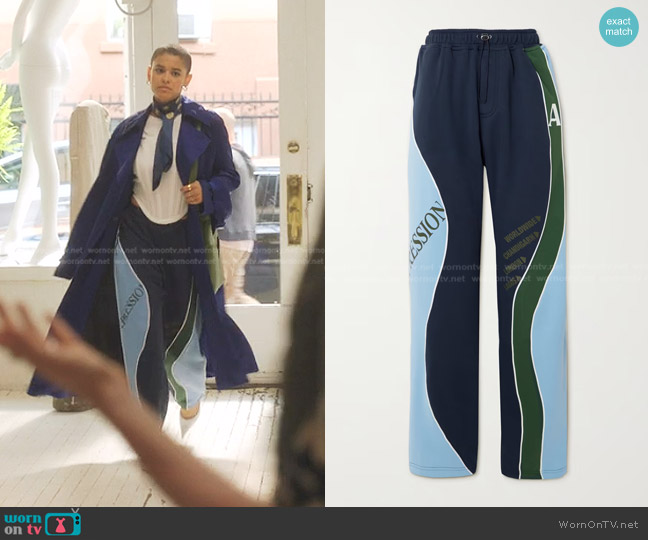 Ahluwalia Femi Printed Color-Block Jersey Track Pants worn by Julien Calloway (Jordan Alexander) on Gossip Girl