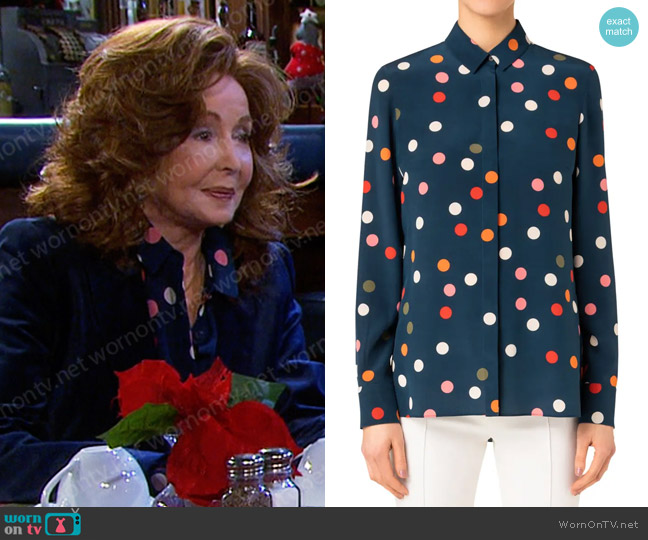 Akris Punto Polka Dot Button-Up Silk Blouse worn by Maggie Horton (Suzanne Rogers) on Days of our Lives