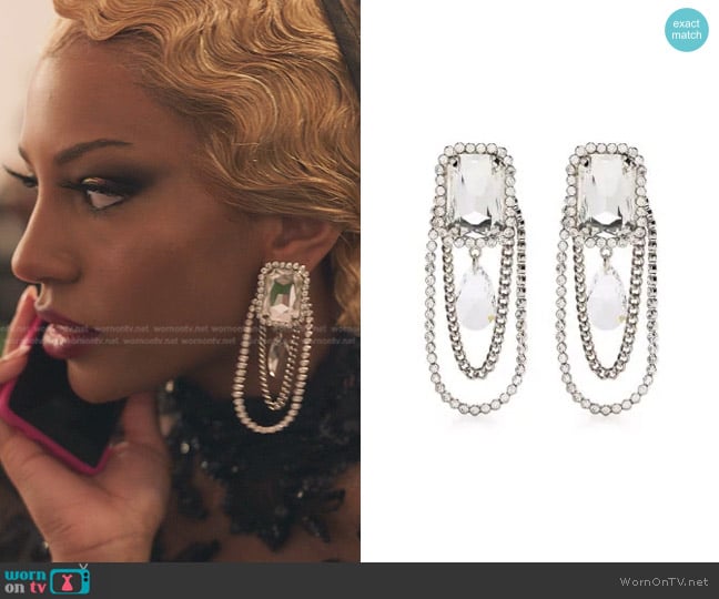 Alessandra Rich Crystal-Embellished Drop Chain Earrings worn by Monet de Haan (Savannah Lee Smith) on Gossip Girl