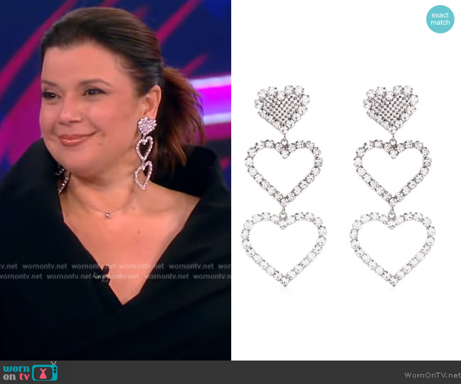 Alessandra Rich Crystal-embellished heart earrings worn by Ana Navarro on The View