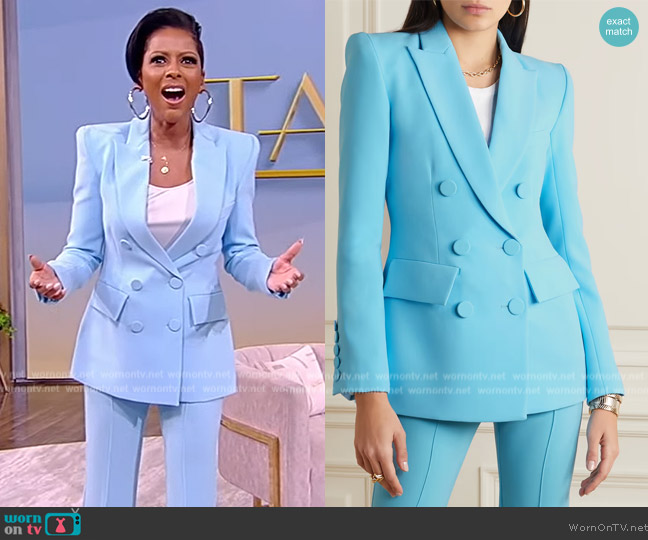 Alex Perry Landon double-breasted crepe blazer and pants worn by Tamron Hall on Tamron Hall Show