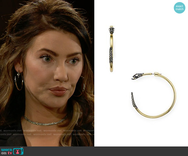 Alexis Bittar Two Part Snake Hoop Earrings worn by Steffy Forrester (Jacqueline MacInnes Wood) on The Bold and the Beautiful