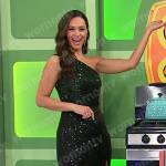 Alexis’s dark green one-shoulder sequin dress on The Price is Right