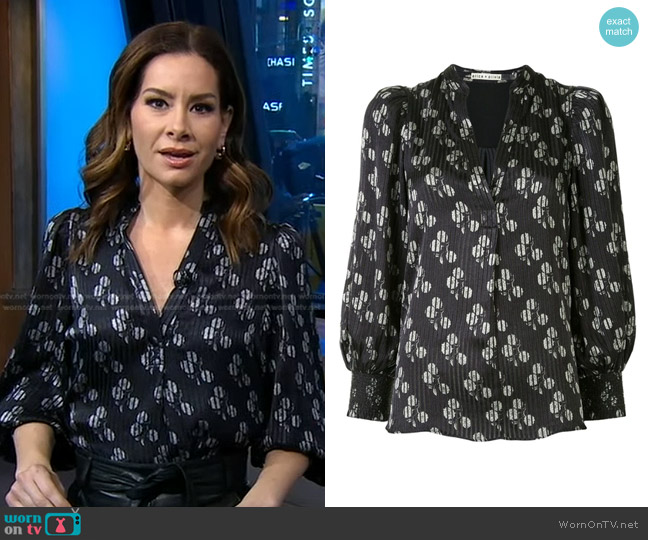 Alice + Olivia Shelia Abstract Floral Blouse worn by Rebecca Jarvis on Good Morning America