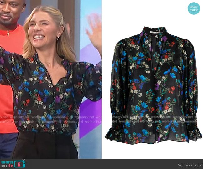 Alice + Olivia Beautiful Blooms silk-blend shirt worn by Amanda Kloots on The Talk