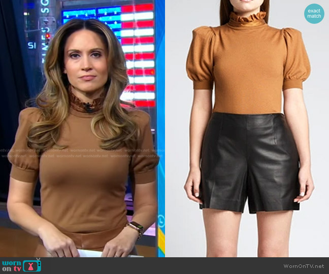 Alice + Olivia Chase Puff-Sleeve Top worn by Rhiannon Ally on Good Morning America