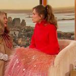 Allison Williams’s metallic tulle skirt and sweater on The Drew Barrymore Show