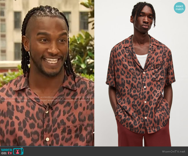 All Saints Chita Leopard-print Woven Shirt In Red worn by Scott Evans on Access Hollywood