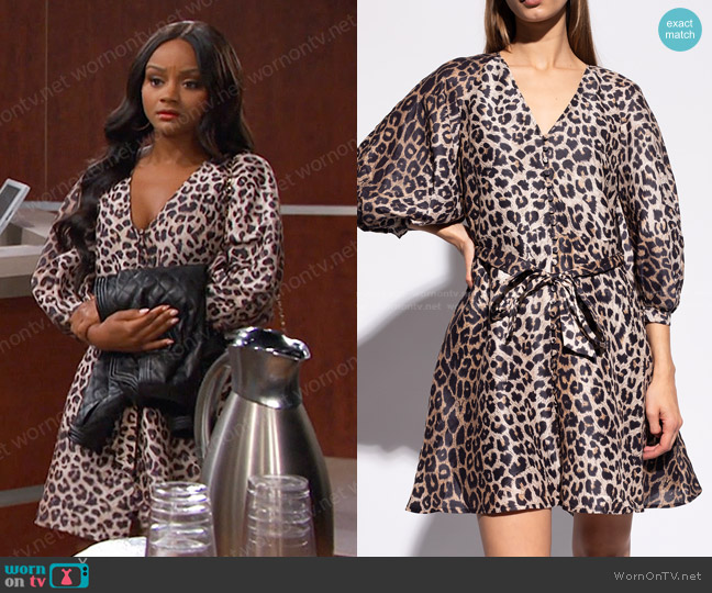 All Saints Ilora Leopard-Print Dress worn by Chanel Dupree (Raven Bowens) on Days of our Lives