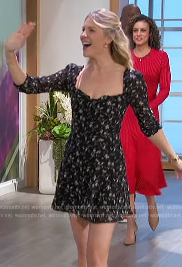 Amanda’s black floral print mini dress on The Talk