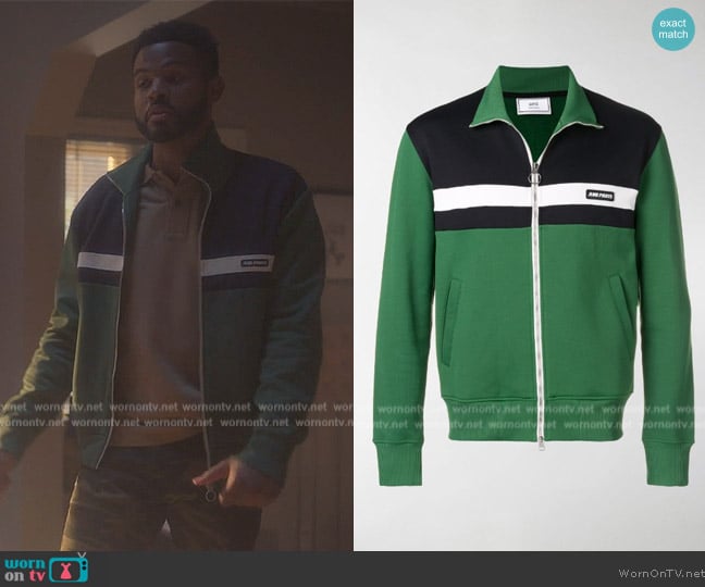 Ami Paris Paris Patch Zipped Sweatshirt worn by Aaron Jackson (Trevor Jackson) on Grown-ish