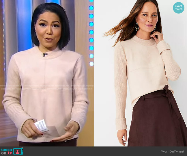 Ann Taylor Faux Suede Mixed Media Sweater worn by Stephanie Ramos on Good Morning America