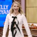 Annaleigh Ashford’s white textured contrast bow jacket on Live with Kelly and Ryan