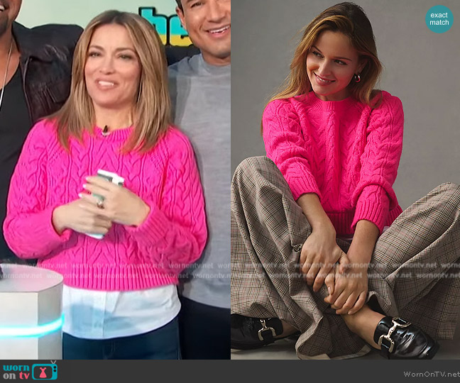 Maeve Layered Cable-Knit Sweater worn by Kit Hoover on Access Hollywood