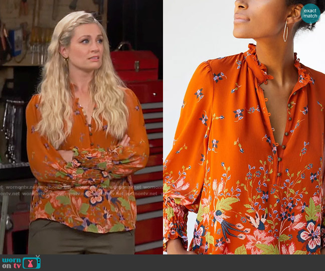 Anthropologie Floral Chiffon Blouse worn by Gemma (Beth Behrs) on The Neighborhood
