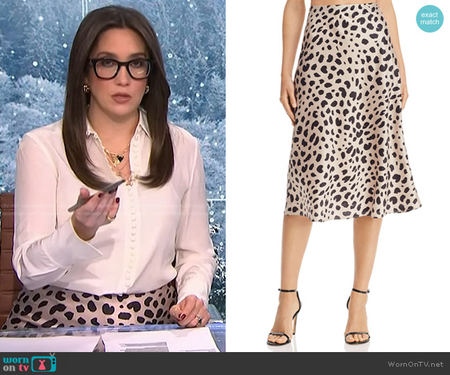 Aqua Satin Midi Slip Skirt worn by Savannah Sellers on NBC News Daily