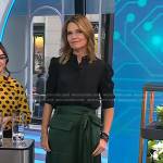 Savannah’s black blouse and green satin wrap skirt on Today