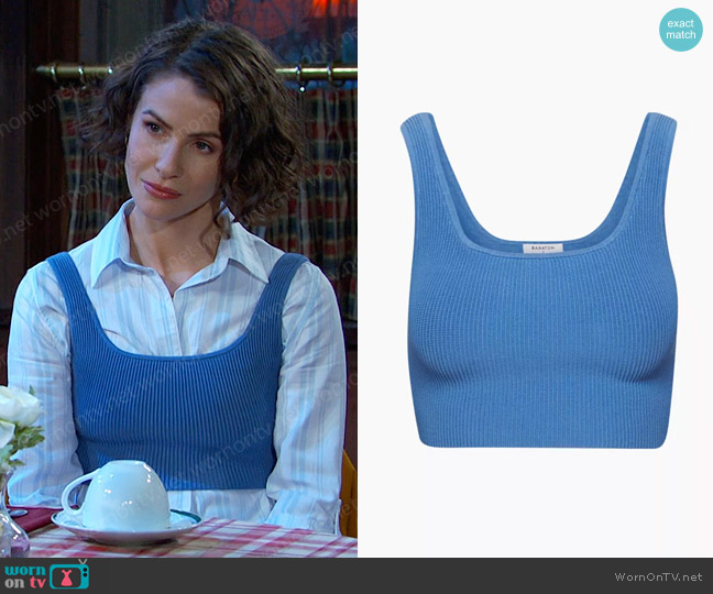Babaton Sculpt Knit Squareneck Cropped Tank in Azurine Blue worn by Sarah Horton (Linsey Godfrey) on Days of our Lives