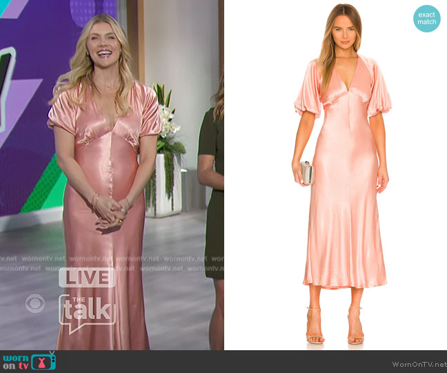 Bardot Everleigh Satin Midi Dress worn by Amanda Kloots on The Talk