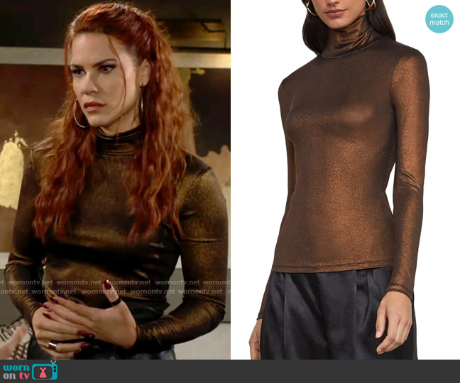 Bcbgmaxazria Metallic Turtleneck Top worn by Sally Spectra (Courtney Hope) on The Young and the Restless