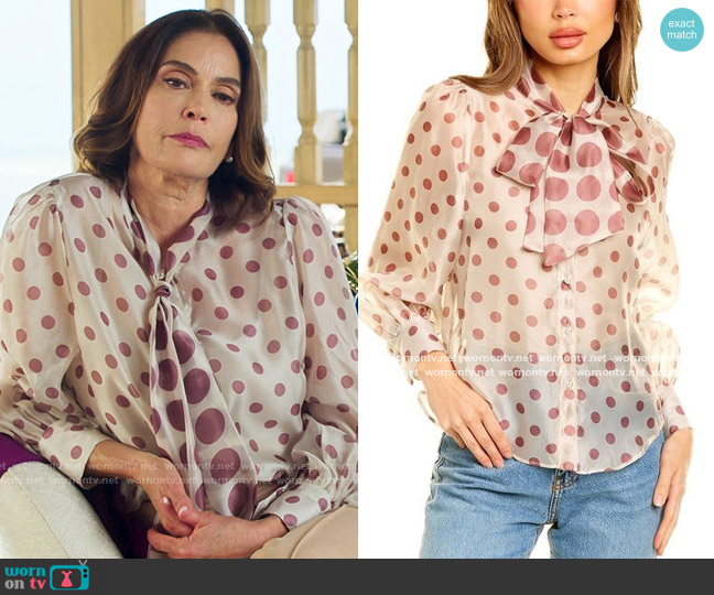 Beluah Polka Dot Tie Neck Top worn by Dolly (Teri Hatcher) on Fantasy Island