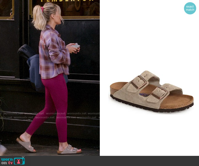 Birkenstock Arizona Sandals in Taupe Suede worn by Sophie (Hilary Duff) on How I Met Your Father