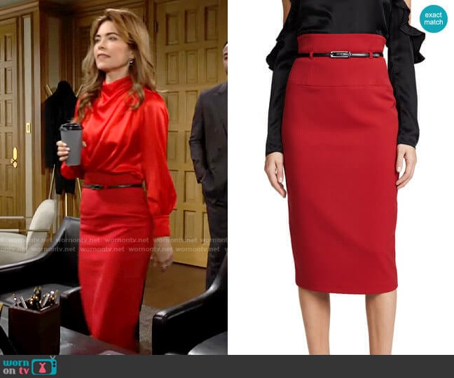 Black Halo High Waisted Pencil Skirt worn by Victoria Newman (Amelia Heinle) on The Young and the Restless