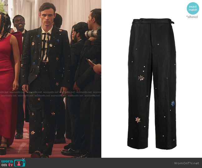 Bode Floral-Gem Straight-Leg Trousers worn by Maximus Wolfe (Thomas Doherty) on Gossip Girl