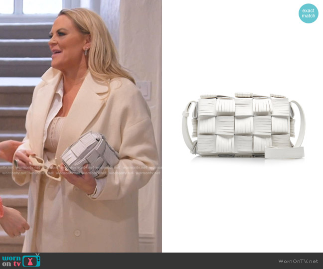 Bottega Veneta The Cassette Fringed Leather Bag in White worn by Heather Gay on The Real Housewives of Salt Lake City