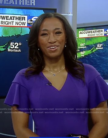 Brittany Bell’s purple ruffle short sleeve dress on Good Morning America