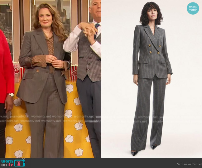 Brooks Brothers Wool Blend Double-Breasted Pinstripe Jacket and Pants worn by Drew Barrymore on The Drew Barrymore Show
