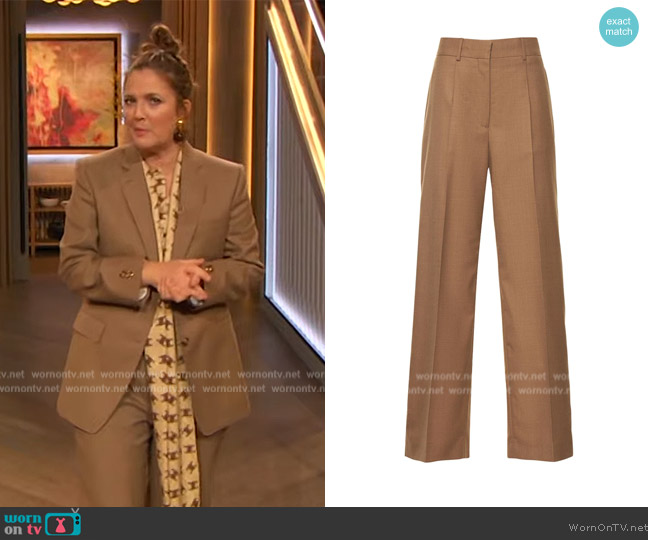 Burberry Jane wide tailored wool pants worn by Drew Barrymore on The Drew Barrymore Show