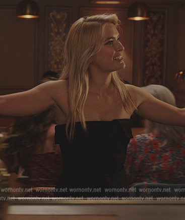 Camille's black strapless top on Emily in Paris